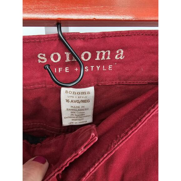 SONOMA life + style Women's Red Mid Rise Wide Straight Leg Pant Size 16 Reg - Picture 3 of 4
